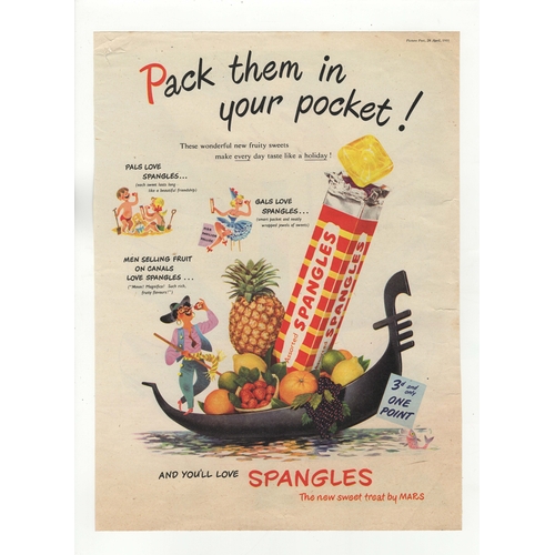 683 - Spangles 1951-full page colour advertisement-pack them in your pocket-some edge imperfection 9.1/2