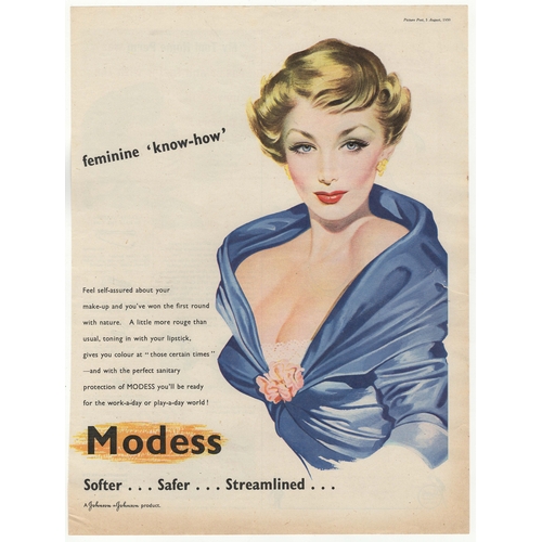 691 - Johnson + Johnson' Modess' Feminine 'Know-Low Sanitary protection 1950-full page colour advertisemen... 