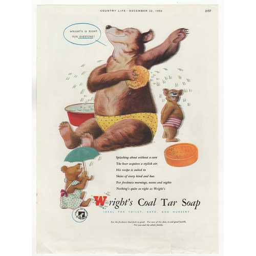 696 - Wright's Coal Tar Soap 1950-full page colour advertisement-Bear Washing! Classic-small cover margin ... 