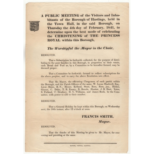 697 - Poster 1841-Hasting Christening of The princess Royal within the Borough-Subscription for distributi... 