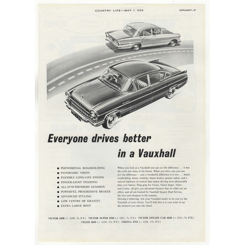 706 - Vauxhall 1958-Full page advertisement -'Everyone Drives in a Vauxhall Motor Price Below Victor £498 ... 