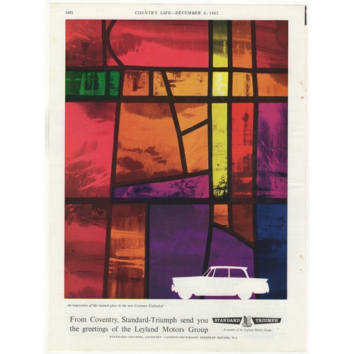 708 - Standard Triumph 1962-Full page colour advertisement-Stained Glass of Coventry Cathedral-small car s... 