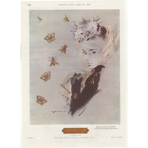 815 - Boucheron 1950-full page advertisement New Bond Street-Jeweller Gold and Sapphire Broaches