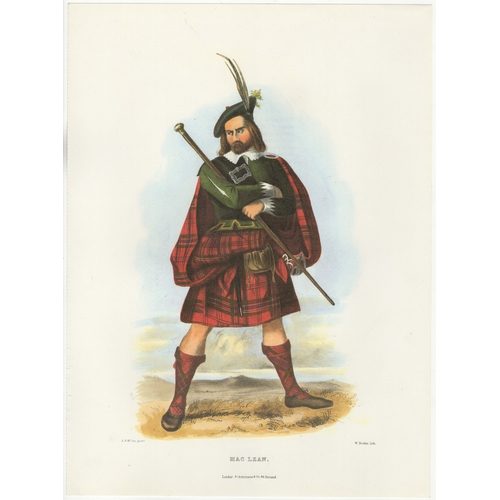 827 - Ackerman Vintage colour print-Clan Maclean R.R Mc Ian, printer W.Bosley Lith 11