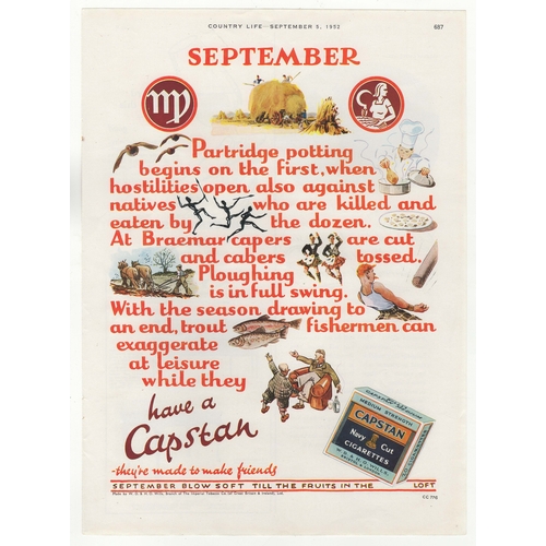 949 - Capstan Navy Cut 1952-full page advertisement-September-partridge Potting, Braemar Capers-ploughing ... 