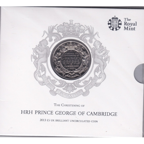 95 - Great Britain 2013 HRH Prince George of Cambridge Christening £5, BUNC in Royal Mint pack