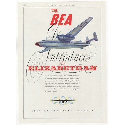 953 - BEA 1951-full page colour advertisement BEA introduce the Elizabethan British European Airways Cut F... 