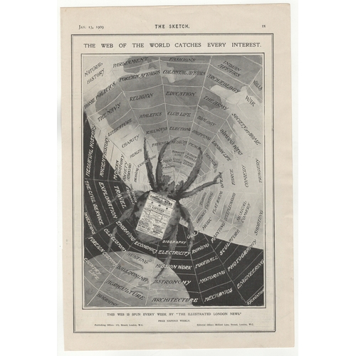 954 - Illustrated London News 1909-full page black and white advertisement-The Web of the World Catches Ev... 