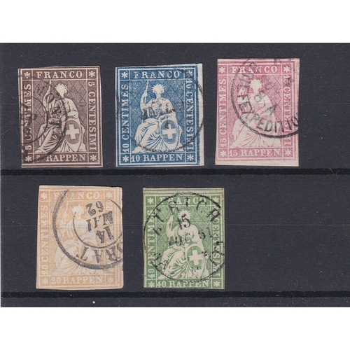 895 - Switzerland 1858-62 'Green Silk Thread' SG 47-51 fine used, Michel 13-17 quality lot. Cat £270