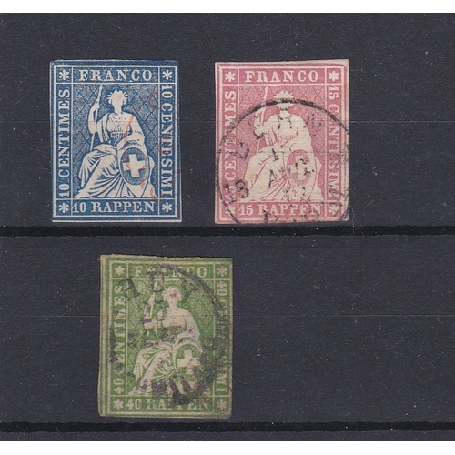 896 - Switzerland 1858-62 'Green silk thread' SG 48-49, 51 fine used, Michel 14-15, 17. Cat £172