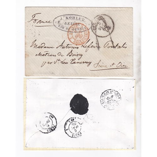 899 - Switzerland 1860 Cover posted to France cancelled with Geneva and Switzerland 