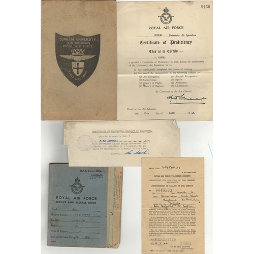 1196 - British WWII Royal Air Force paperwork to ACI 3043993 A. March including a scarce Durham University ... 