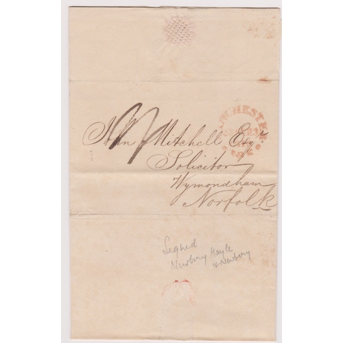 406 - Great Britain 1818 - Postal History EL dated 23rd Feb 1818 Manchester posted to Wymondham-red Manche... 