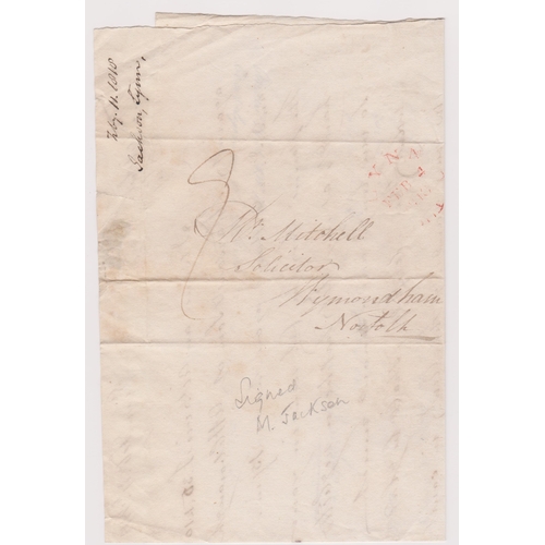 407 - Great Britain 1818 - Postal History EL dated Dec 4th 1818 Lynn posted to Wymondham-manuscript 9 red ... 