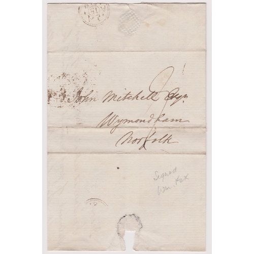 409 - Great Britain 1819 - Postal History EL dated Jan 15th 1819 posted to Wymondham-manuscript a-double r... 