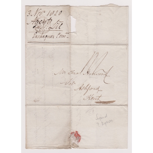 410 - Great Britain 1820-Postal History EL dated Nov 3rd 1820 New Basinghale Street posted to Ashford manu... 