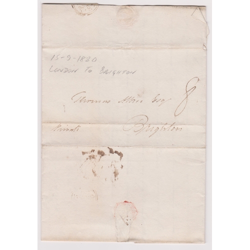 411 - Great Britain 1820 - Postal History EL dated 15th Sept 1820 Lincoln posted to Brighton, indistinct c... 