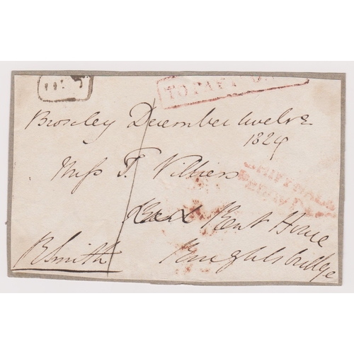 417 - Great Britain 1824-Postal History-wrapper address piece dated 12.12.1824 Broxley black one penny to ... 