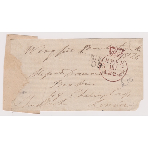 420 - Great Britain 1824-Postal History-wrapper piece dated March 5th 1824 posted to Charing Cross-indisti... 