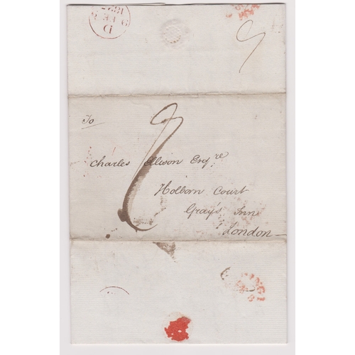 425 - Great Britain 1825-Postal History-EL dated 8th Feb 1825 Birmingham posted to London-manuscript 9-red... 