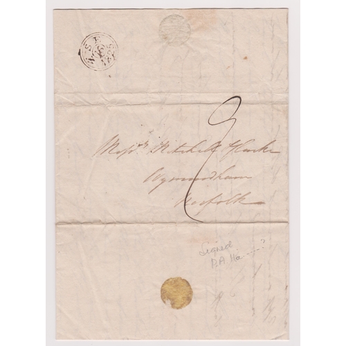 429 - Great Britain 1825-Postal History-EL dated 26th Sept 1825 Lincons Inn posted to Wymondham-manuscript... 