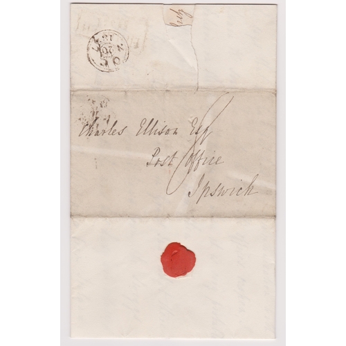 433 - Great Britain 1827-Postal History-EL dated 20th Oct 1827 Grays Inn posted to Ipswich black 2 ring OC... 