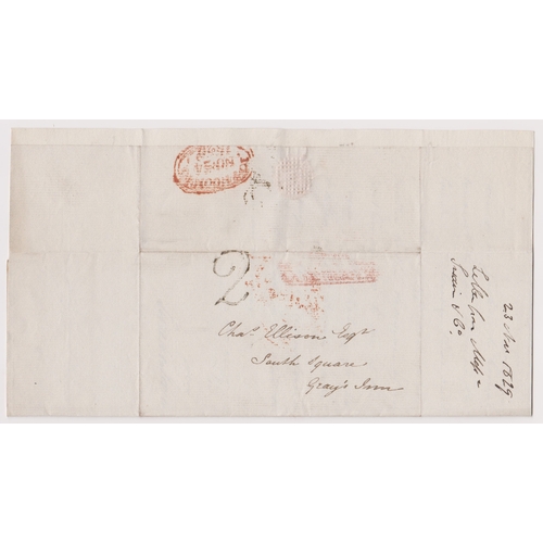 440 - Great Britain 1829-Postal History-EL dated 23rd Nov 1829 posted to London-manuscript 2 smudged red T... 