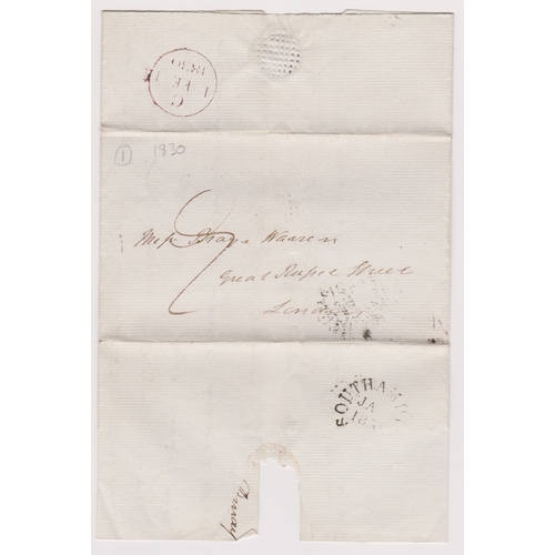 442 - Great Britain 1830-Postal History EL dated 30.1.1830 Southampton posted to London-manuscript postage... 