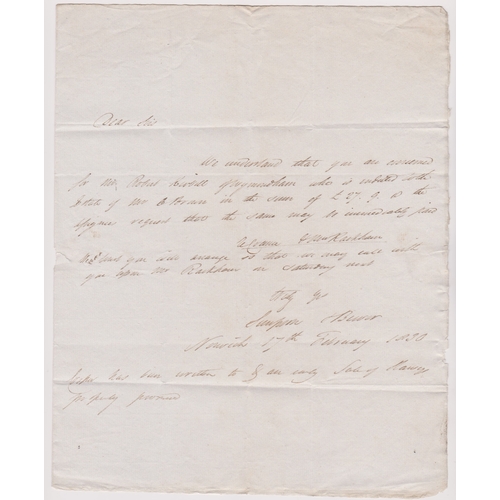 443 - Great Britain 1830-Postal History EL dated 17th Feb 1830 Norwich posted to Wymondham-manuscript 4-No... 