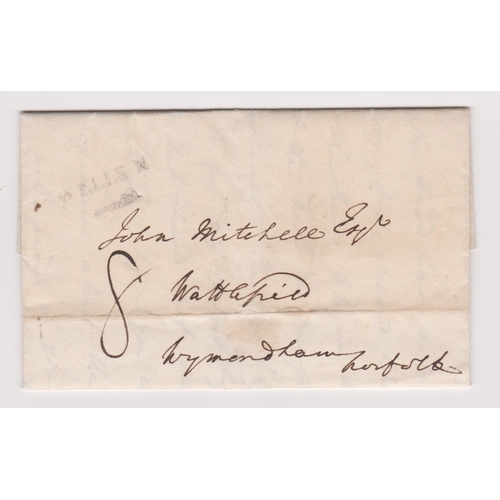 444 - Great Britain 1831-Postal History EL dated 6.7.1831 Wells posted to Wymondham cancelled Wells in bla... 