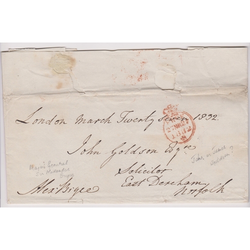 451 - Great Britain 1832-Postal History-Wrapper and letter dated 27th March 1832-25 Downing Street Whiteha... 