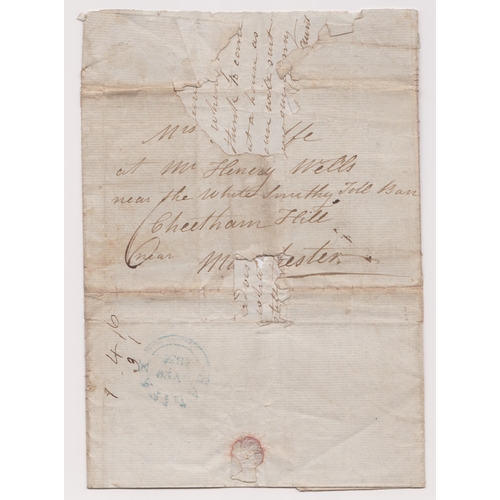 467 - Great Britain 1837-Postal History- damaged EL dated 29th July 1837 Halifax posted to Manchester blue... 