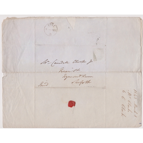 486 - Great Britain 1843-Postal History-EL dated March 8-1843 posted to Wymondham-Manuscript paid black si... 