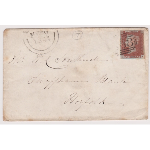 489 - Great Britain 1844-envelope posted to Swaffham Bank SG8 1d cancelled with number strike-Incompletes ... 