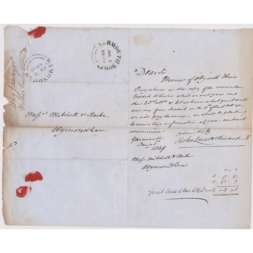 495 - Great Britain 1849-Postal History-EL dated Jan 1st 1849 Yarmouth posted to Wymondham-Yarmouth/JA1/18... 