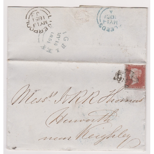 496 - Great Britain 1841-1d red on entire SG8-3.1/2 margins on neat entire Liverpool/Keithley