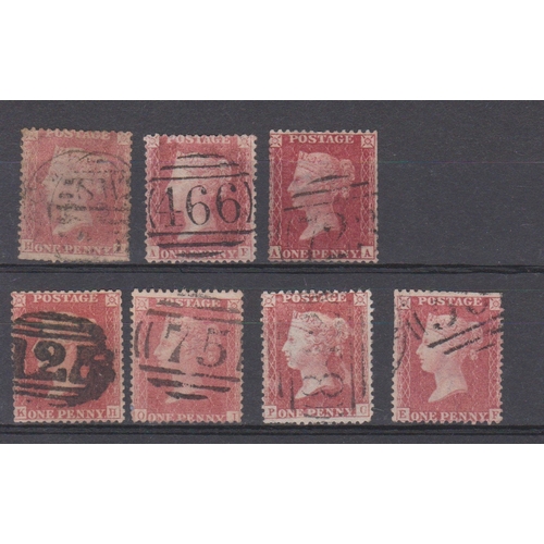 501 - Great Britain 1856-58-SG38-41 used 1d red-shades x7-cat value £84