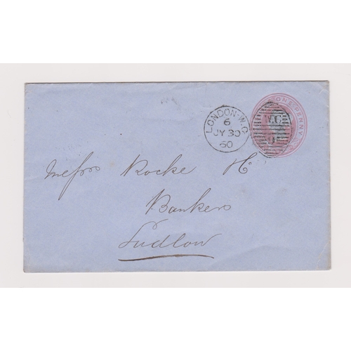 512 - Great Britain 1860-Pre paid Bank envelope posted to Ludlow with pre printed admin instructions insid... 