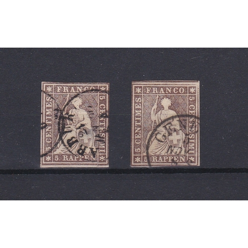 893 - Switzerland 1856 'black silk thread' SG 34 fine used 5r, Michel 13 x2