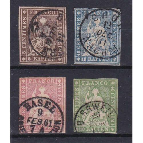 897 - Switzerland 1858-62 'Green silk thread' SG 47 used 5r, centre thin SG 48-49, 51 fine used, Michel 13... 