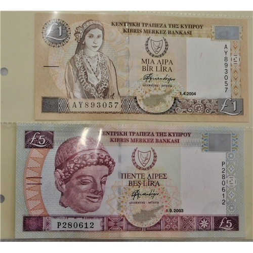 699J - Cyprus 1964-2003-Food range of (9 notes) includes £5 (3) mostly VG or better