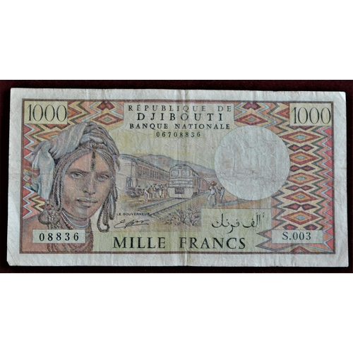 709 - Djibouti - 1932-50 francs (25) VG-1979-500 Francs (36) AUNC-1979-1000 Francs (P37)VG+(3)