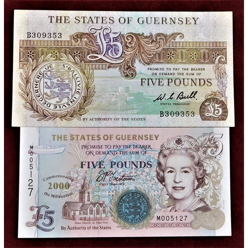 731 - Guernsey-1969-1 pound,P45b,GVF-1980-1 pound (2) P48 GVF + EF-1980-5 pounds P49,GVF-1996-5 pound P56 ... 