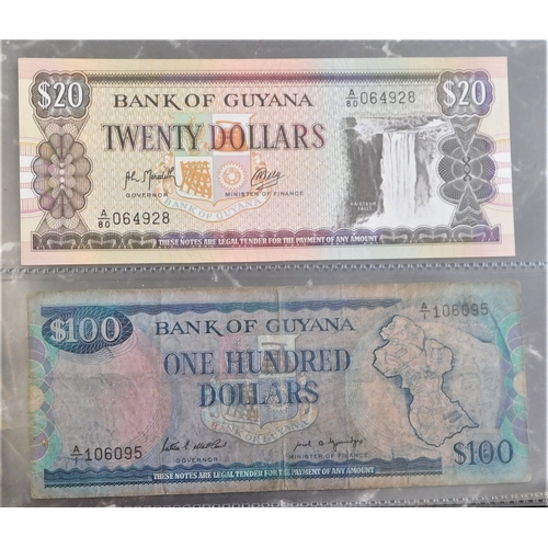 734 - Guyana 1966-A range of (8) notes, 1 dollar to 20 dollars AUNC-100 dollars + 500 dollars VG