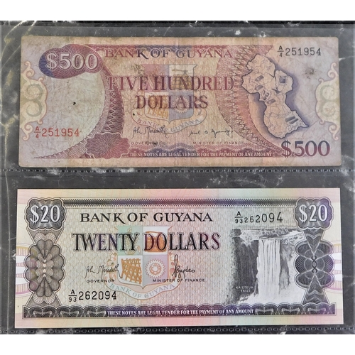 734 - Guyana 1966-A range of (8) notes, 1 dollar to 20 dollars AUNC-100 dollars + 500 dollars VG