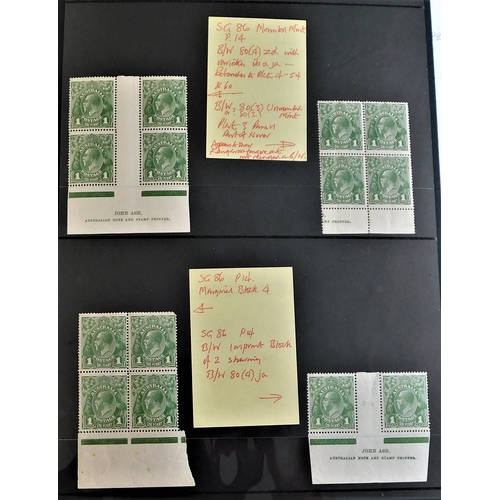 2 - Australia 1924-36 well written up collection of plate blocks of 1d Green, Mullet, Ash & Harrison Pri... 