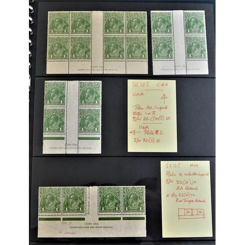 2 - Australia 1924-36 well written up collection of plate blocks of 1d Green, Mullet, Ash & Harrison Pri... 