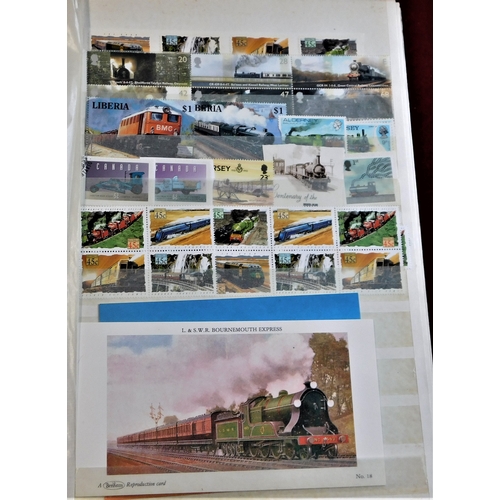 20 - Railway - A Jumbo Stock book of Trains and stamps, worldwide good lot