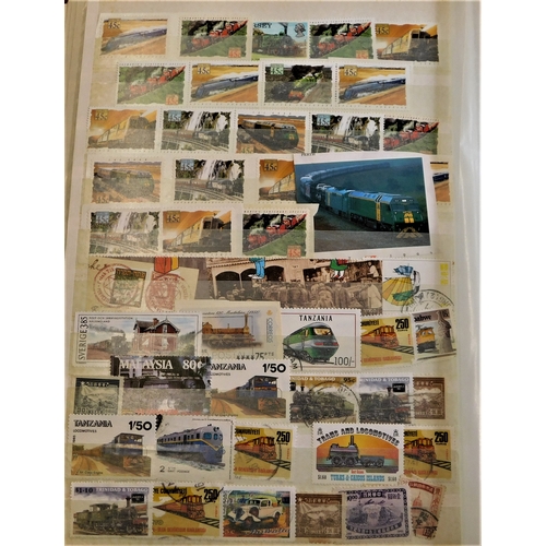 20 - Railway - A Jumbo Stock book of Trains and stamps, worldwide good lot