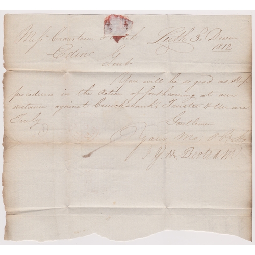 60 - Great Britain 1812-Postal History-Part E.L. Dated 3rd Dec 1812 Leith posted to Edinburgh, manuscript... 